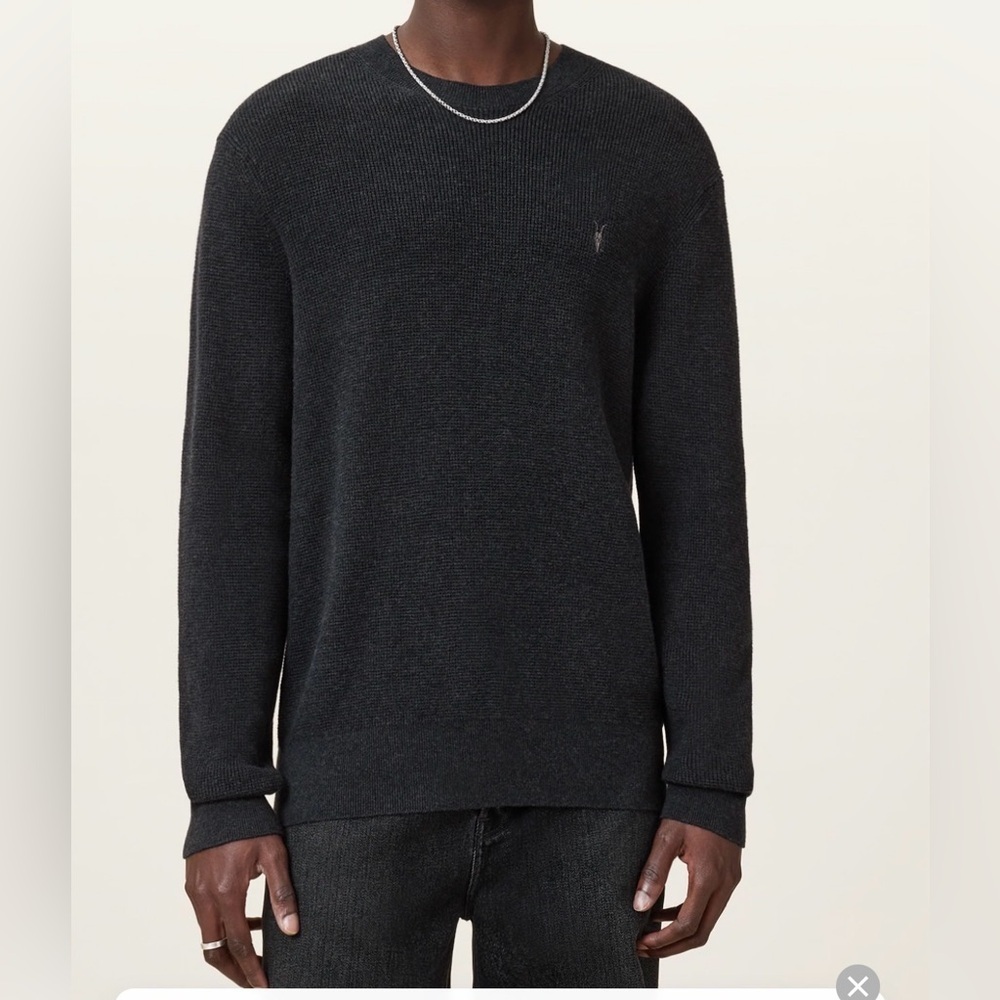 ALLSAINTS ASPEN WAFFLE TEXTURE CREW NECK RAMSKULL SWEATER Cinder Black M